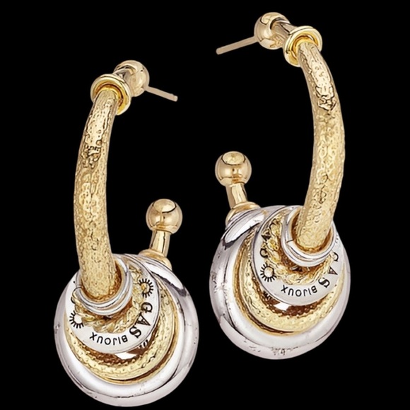 Gas Bijoux Authentic Maranzana Two-Tone Gold And Silver Small Hoop Earrings NWT - Picture 7 of 11